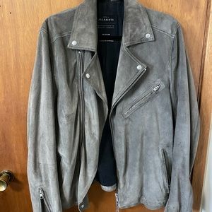Allsaints Grey Suede Moto Jacket